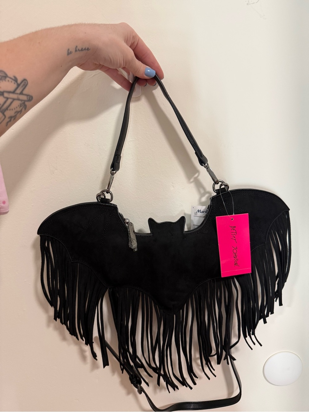 Betsey Johnson Black Bat Fringe Shoulder Bag - Picture 5 of 5